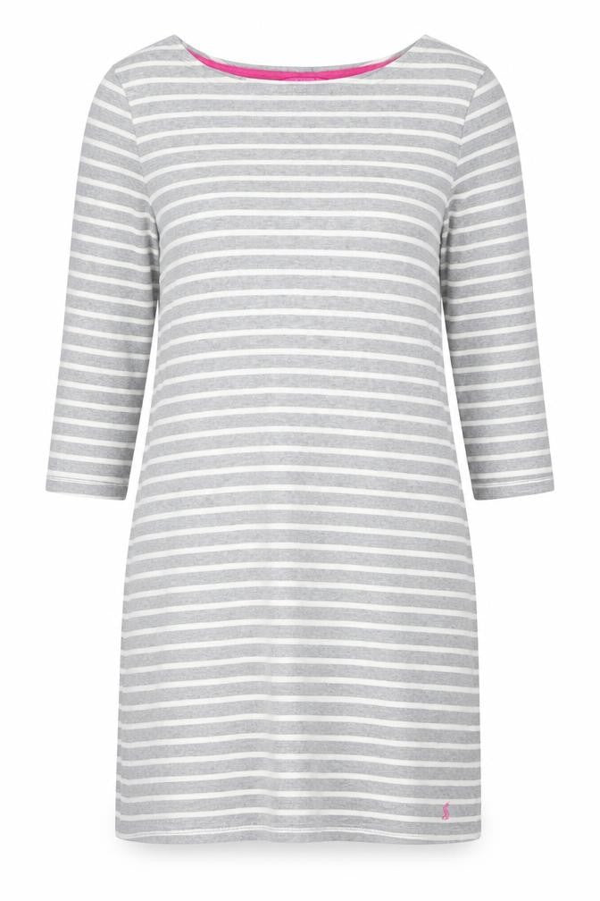 Joules Women’s Grey Striped 3/4 Sleeve Cotton Shift Dress Size 14