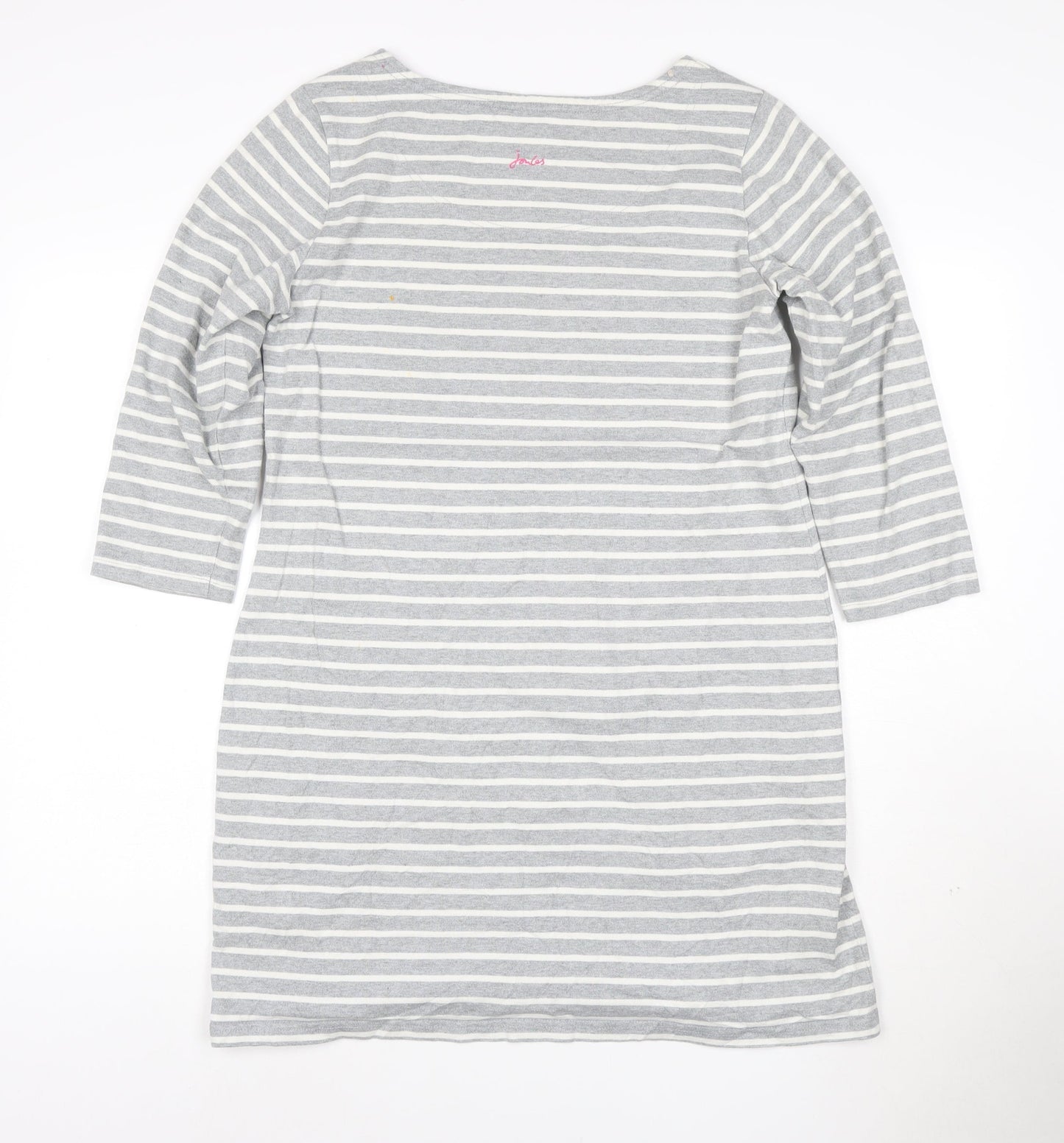 Joules Women’s Grey Striped 3/4 Sleeve Cotton Shift Dress Size 14