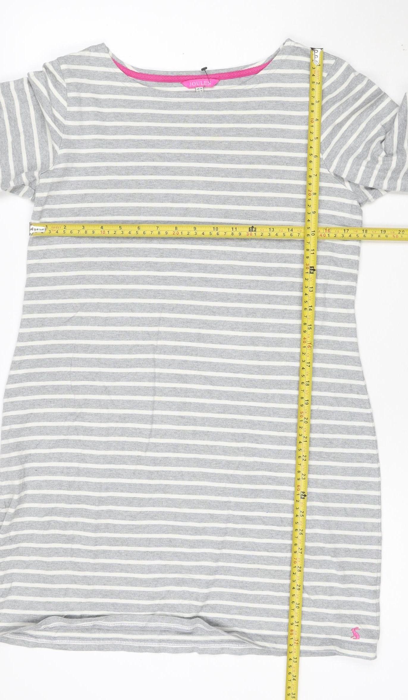 Joules Women’s Grey Striped 3/4 Sleeve Cotton Shift Dress Size 14