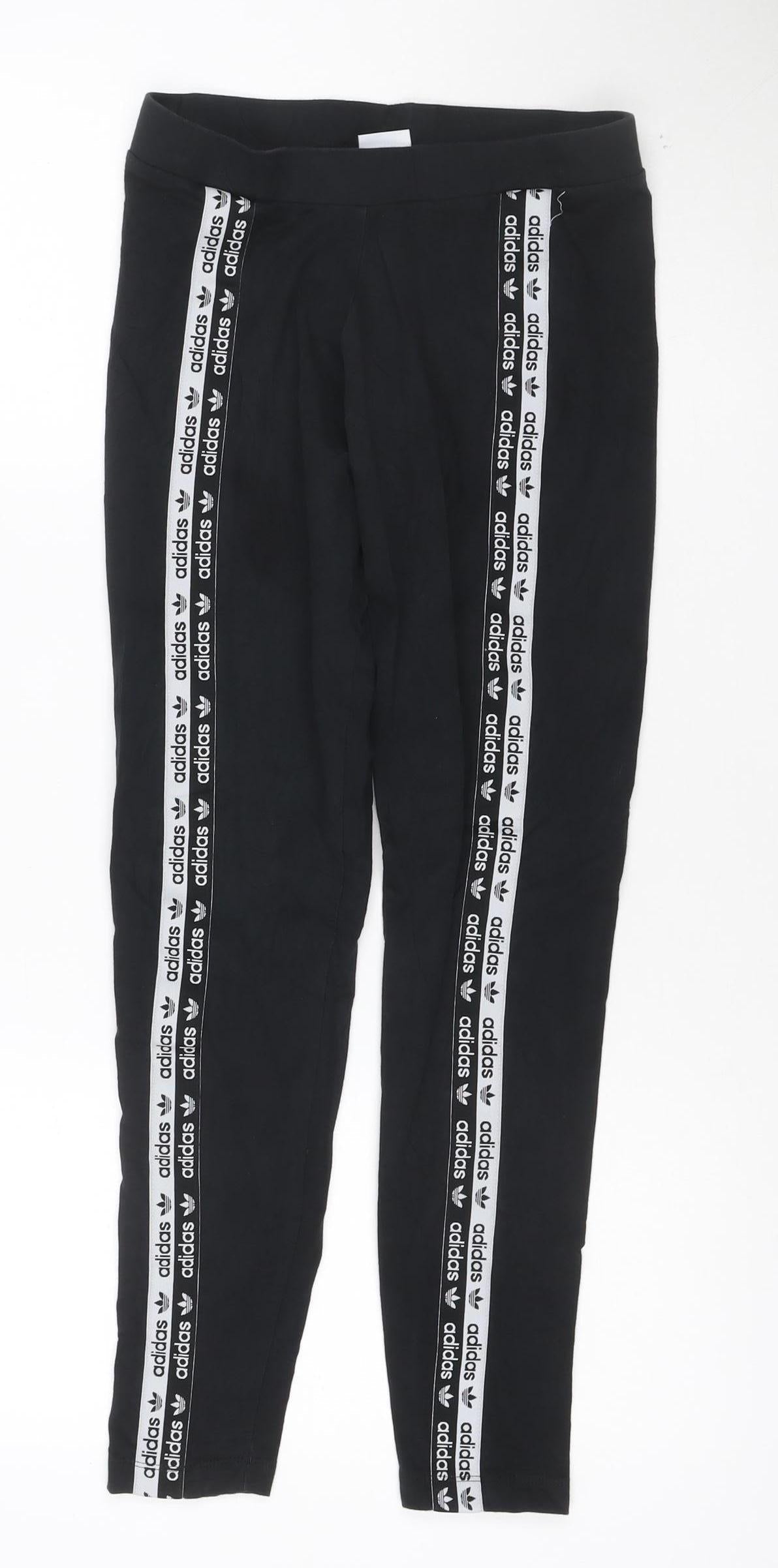 Adidas Women's Black Leggings Size 8 Side Stripe Slim Fit Activewear