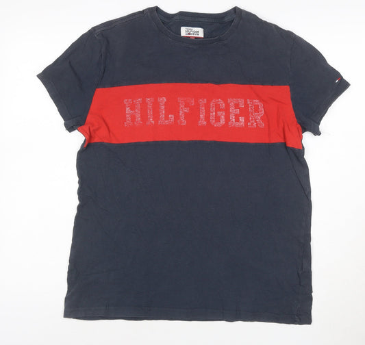 Tommy Hilfiger Denim Men's Blue Red Colourblock Logo T-Shirt M