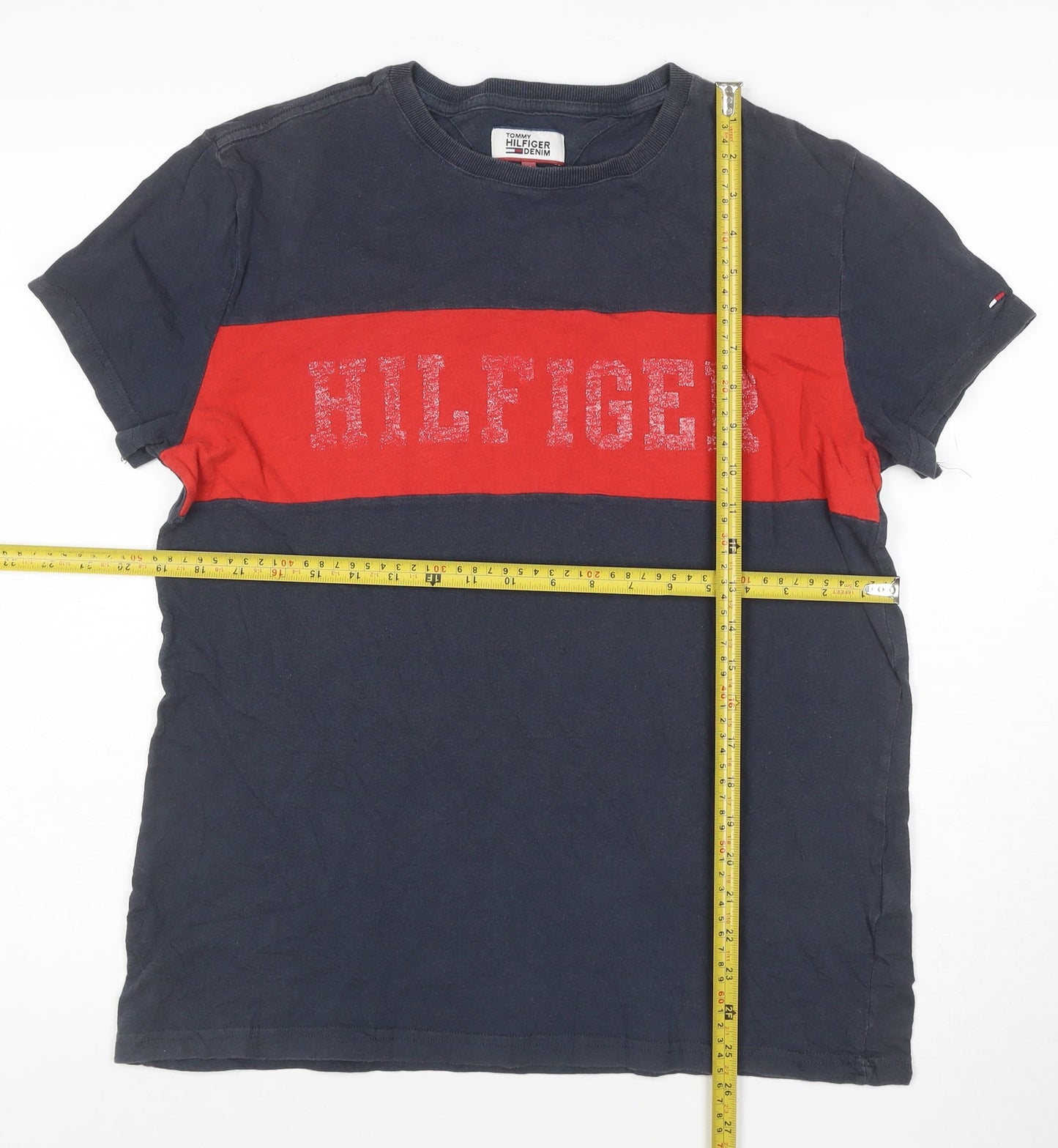 Tommy Hilfiger Denim Men's Blue Red Colourblock Logo T-Shirt M