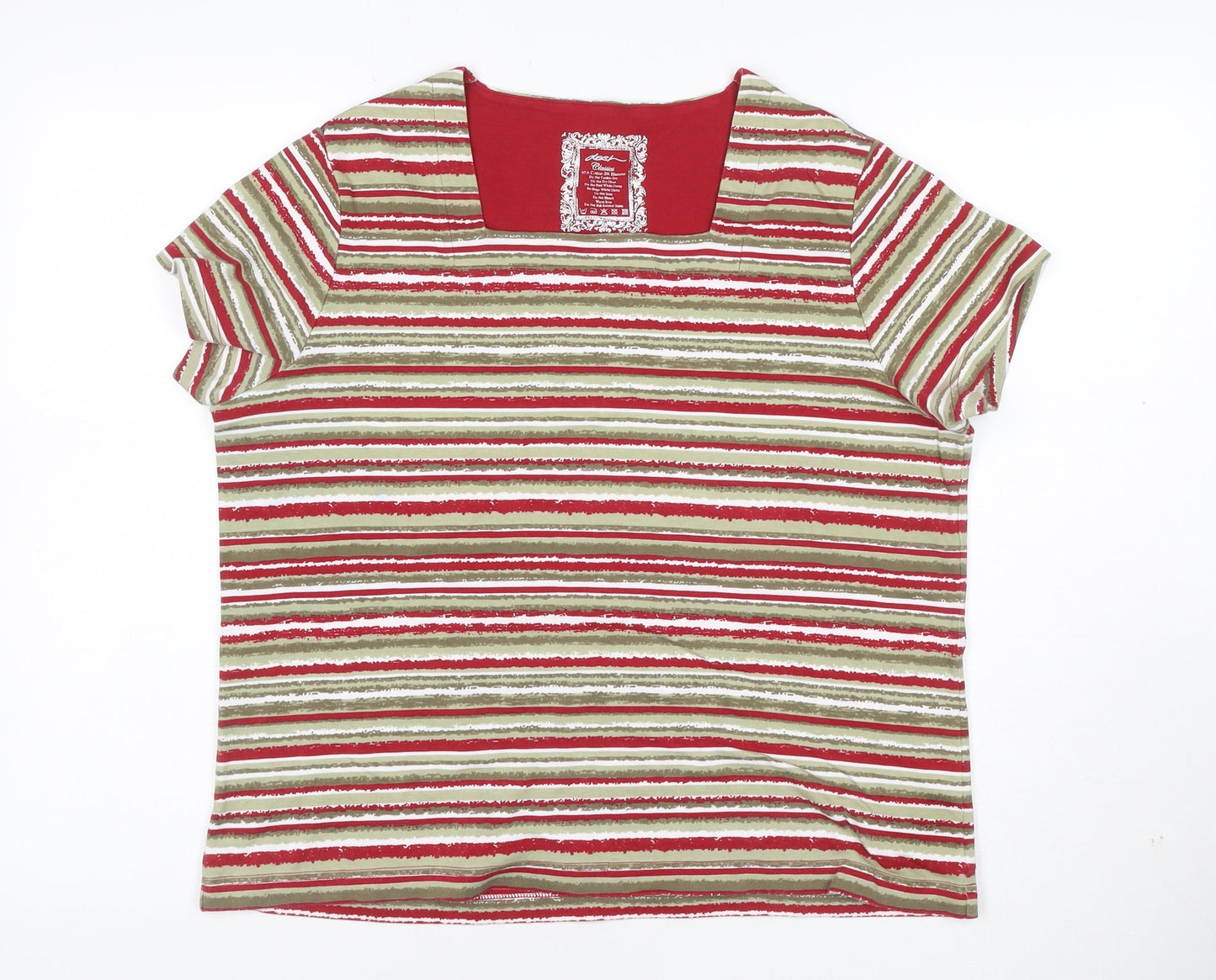 Dash Women Red Striped Cotton Stretch Short Sleeve T-Shirt Size 20