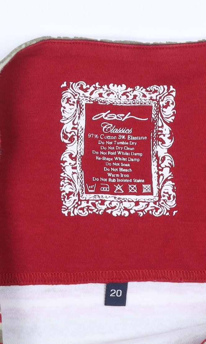 Dash Women Red Striped Cotton Stretch Short Sleeve T-Shirt Size 20