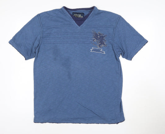 No Fear Men’s Blue V-Neck Dragon Graphic T-Shirt Size L