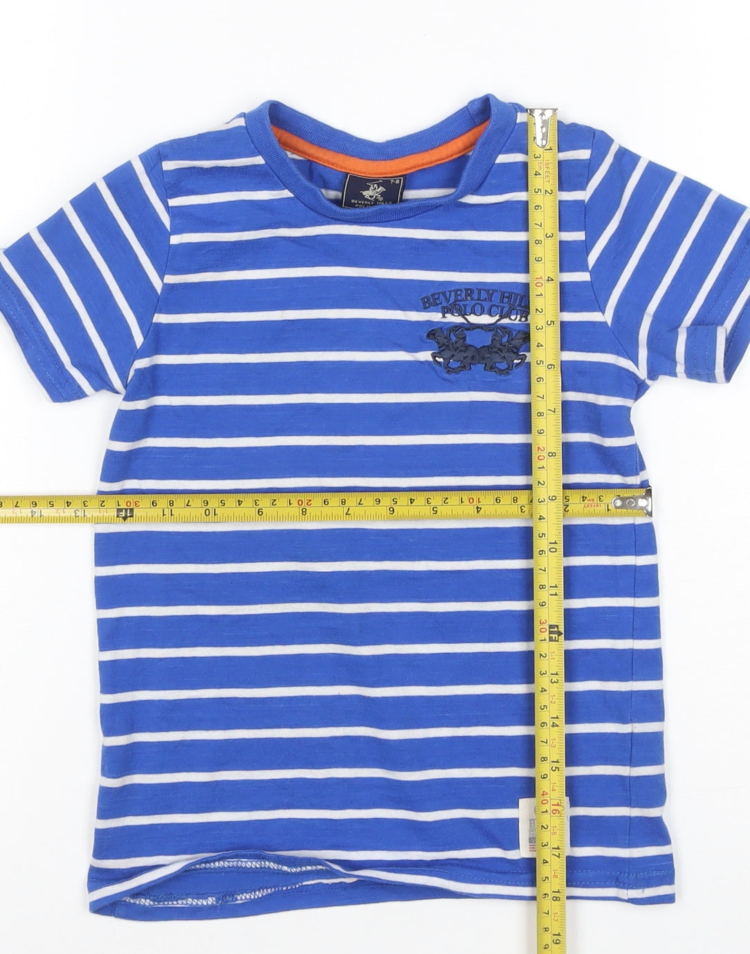 Beverly Hills Polo Club Boys Blue Striped T-Shirt 7-8 Years Short Sleeve