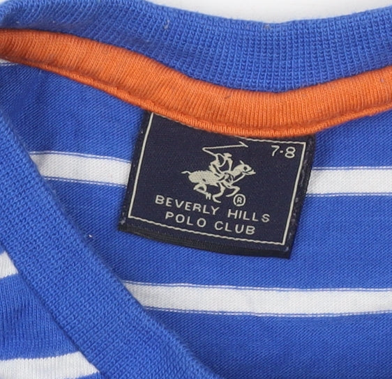 Beverly Hills Polo Club Boys Blue Striped T-Shirt 7-8 Years Short Sleeve
