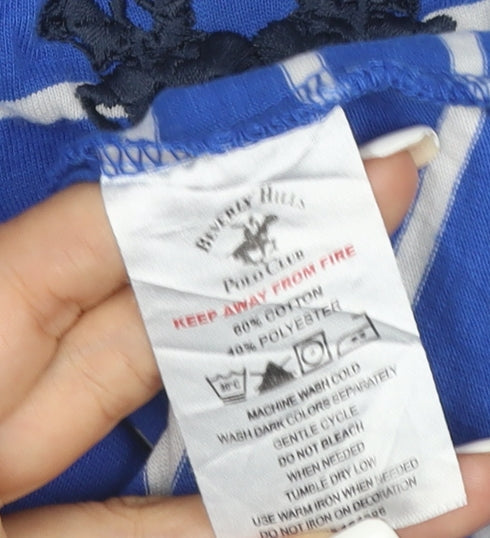 Beverly Hills Polo Club Boys Blue Striped T-Shirt 7-8 Years Short Sleeve