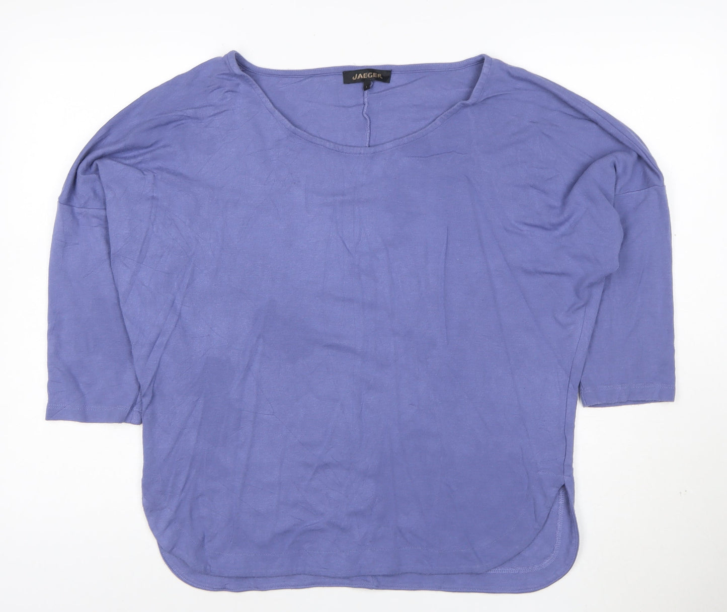Jaeger Women Purple Relaxed Boat Neck 3/4 Sleeve Jersey Top L