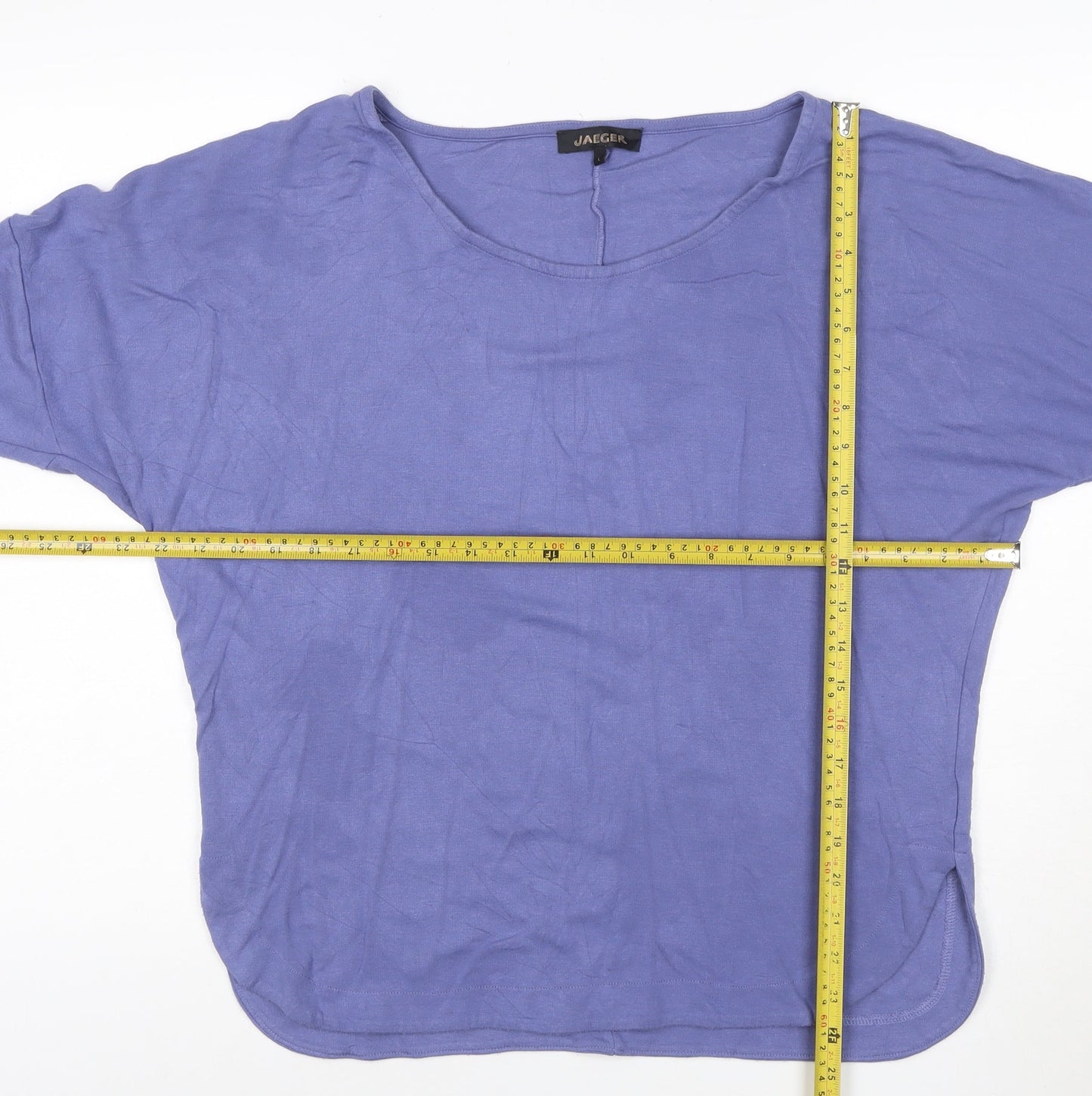 Jaeger Women Purple Relaxed Boat Neck 3/4 Sleeve Jersey Top L