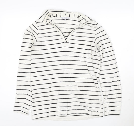 Next Women's White Striped Cotton Long Sleeve V-Neck Top Size 10