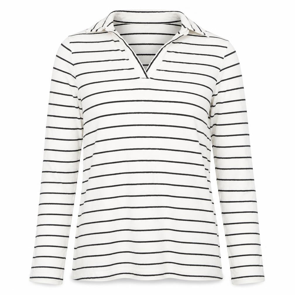 Next Women's White Striped Cotton Long Sleeve V-Neck Top Size 10