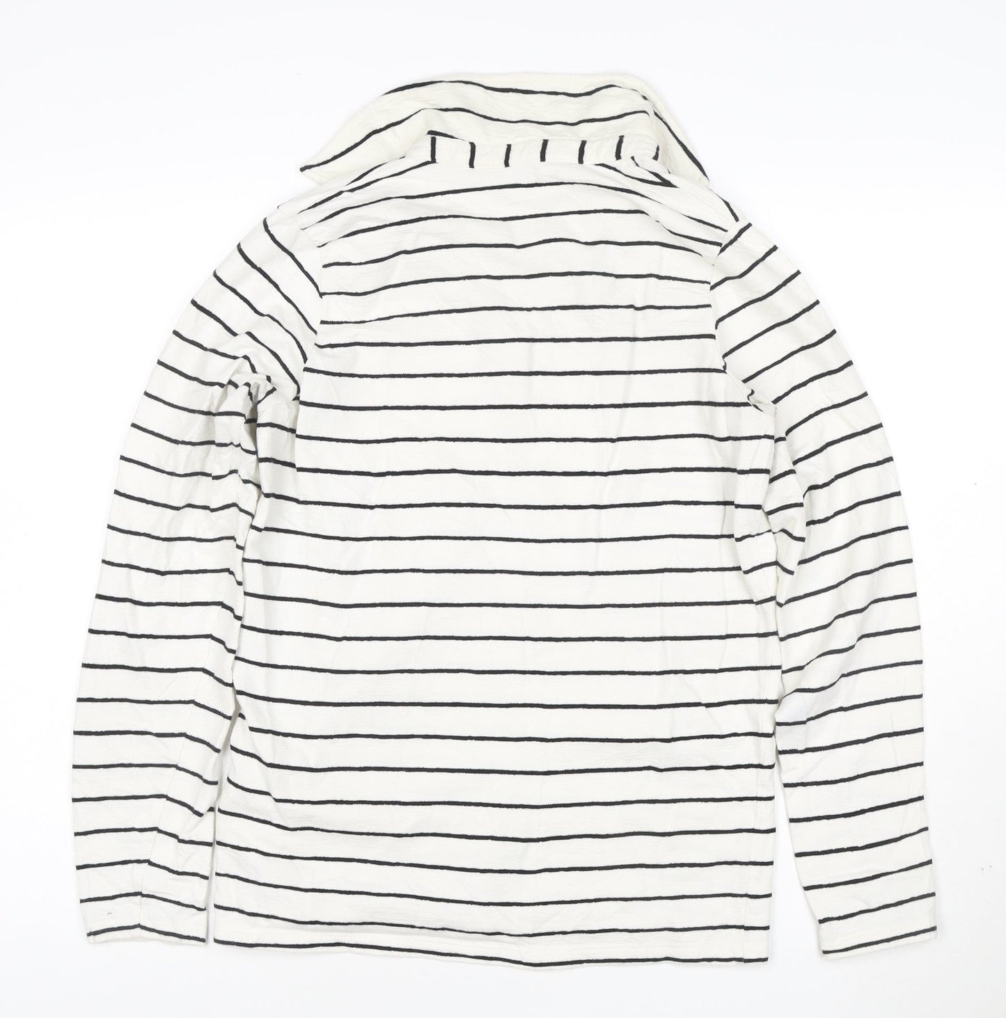 Next Women's White Striped Cotton Long Sleeve V-Neck Top Size 10