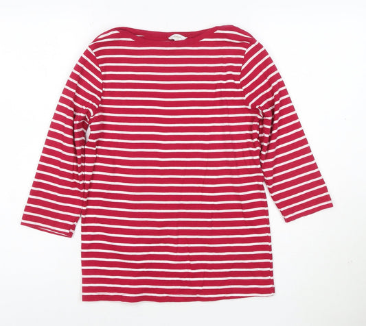 Cotton Traders Womens Red White Striped 3/4 Sleeve Cotton T-Shirt UK 10