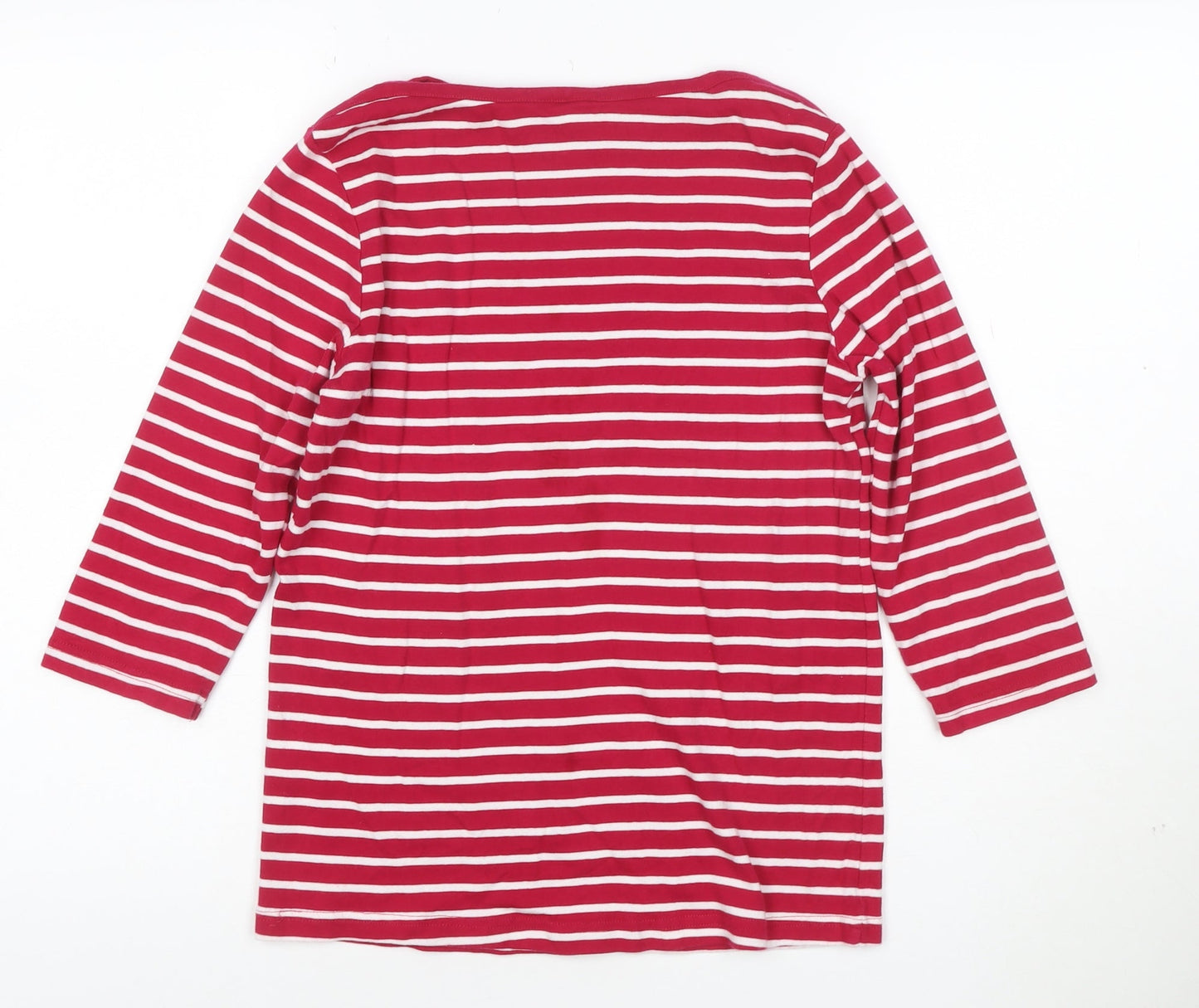 Cotton Traders Womens Red White Striped 3/4 Sleeve Cotton T-Shirt UK 10