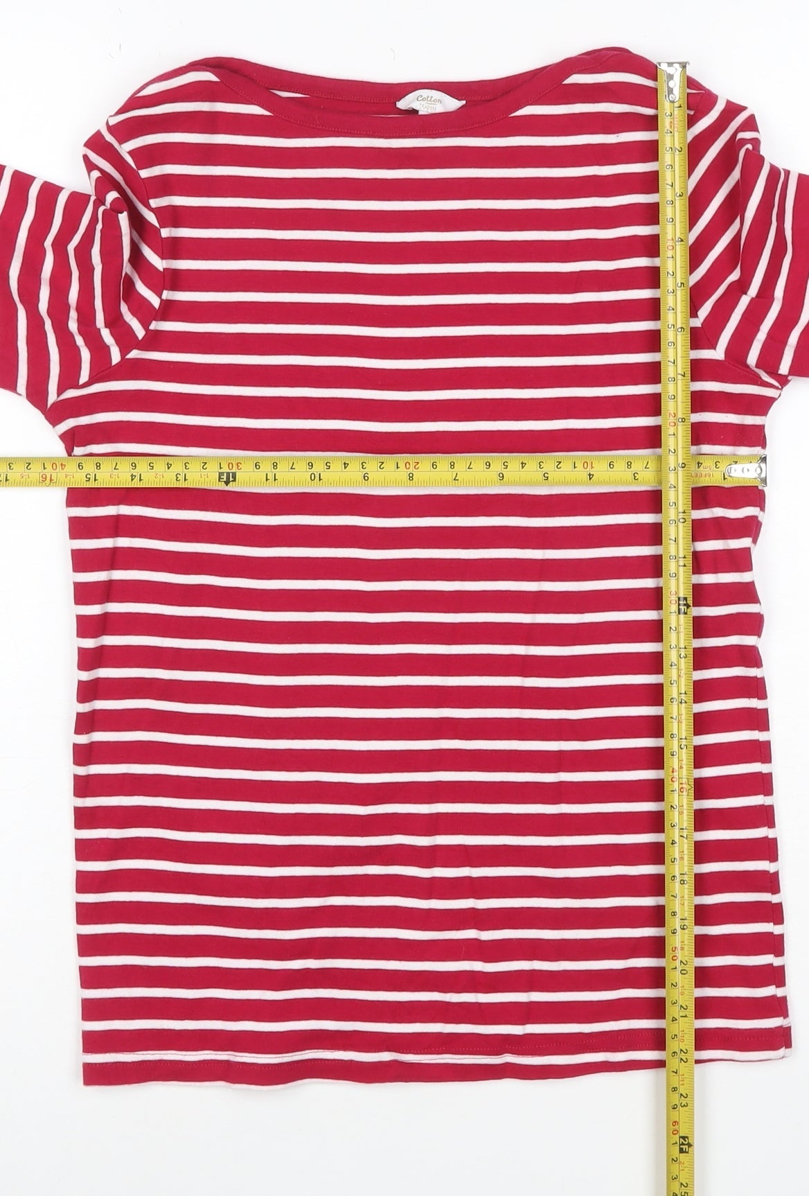 Cotton Traders Womens Red White Striped 3/4 Sleeve Cotton T-Shirt UK 10