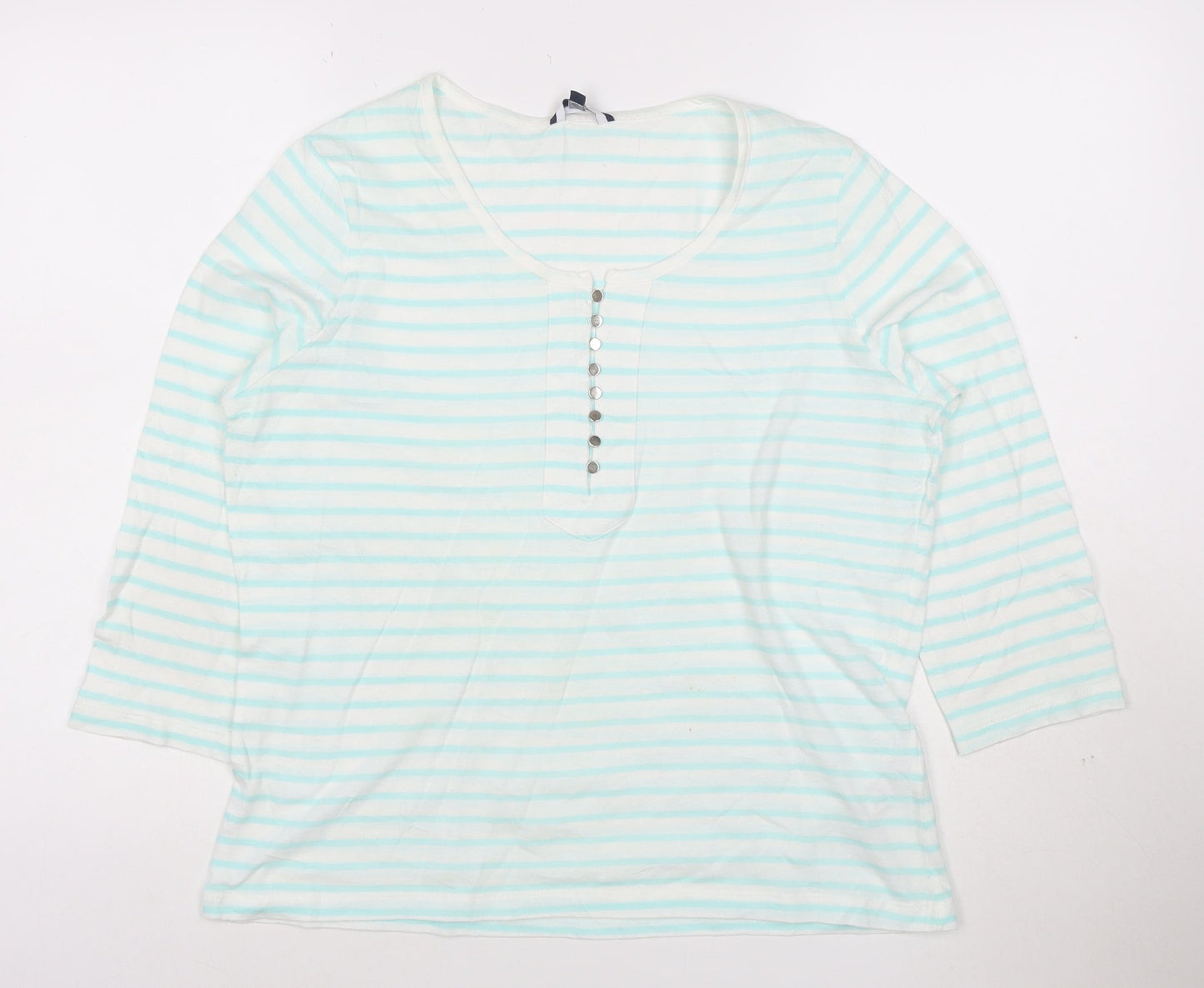 Dash Women Blue Striped 3/4 Sleeve Cotton T-Shirt Size 16