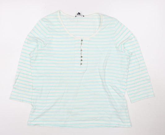 Dash Women Blue Striped 3/4 Sleeve Cotton T-Shirt Size 16
