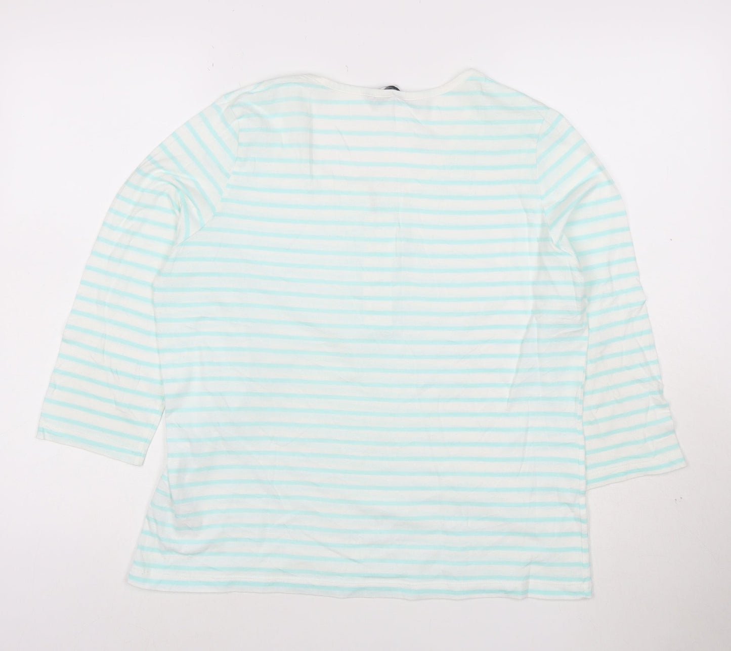 Dash Women Blue Striped 3/4 Sleeve Cotton T-Shirt Size 16