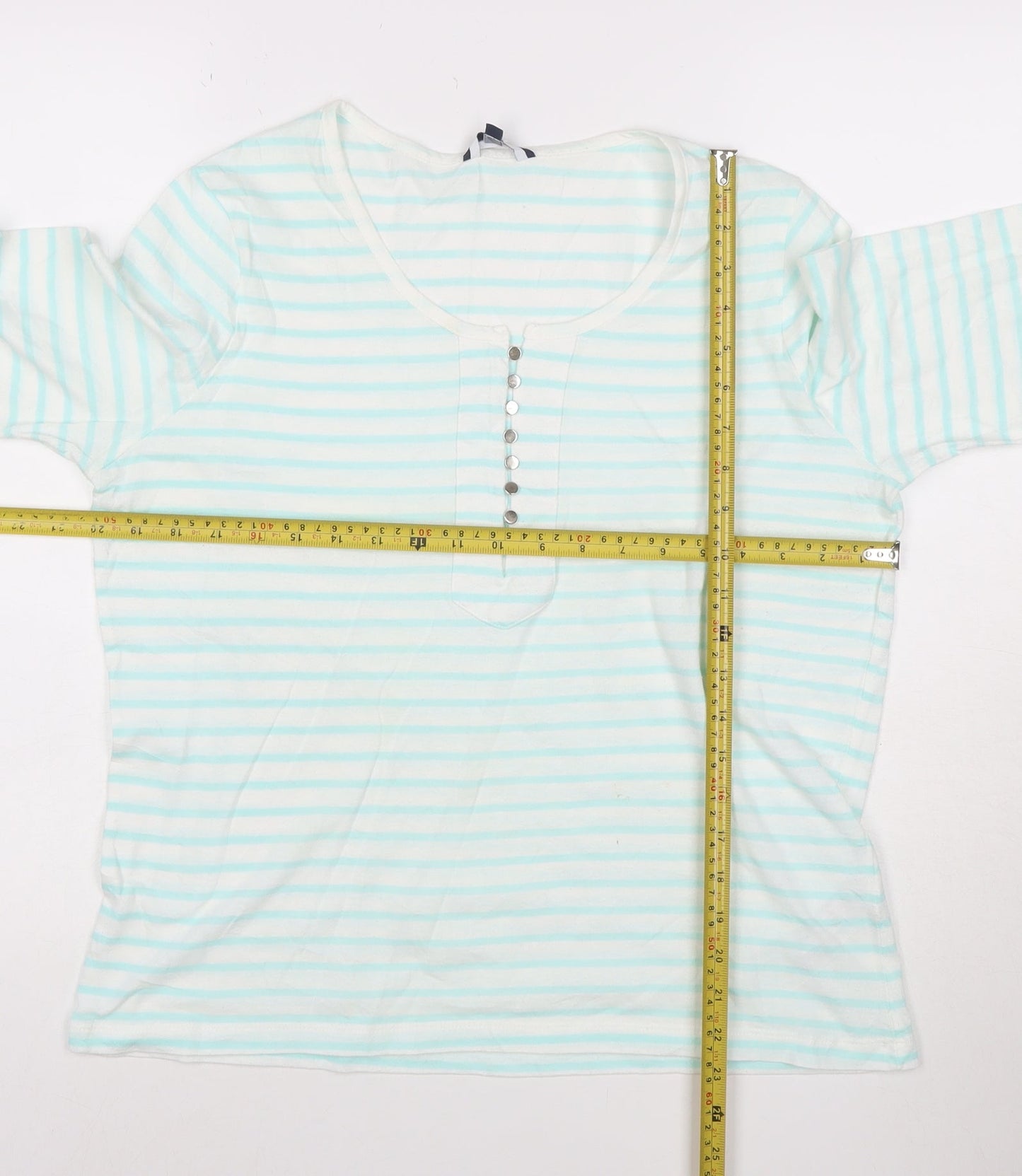 Dash Women Blue Striped 3/4 Sleeve Cotton T-Shirt Size 16