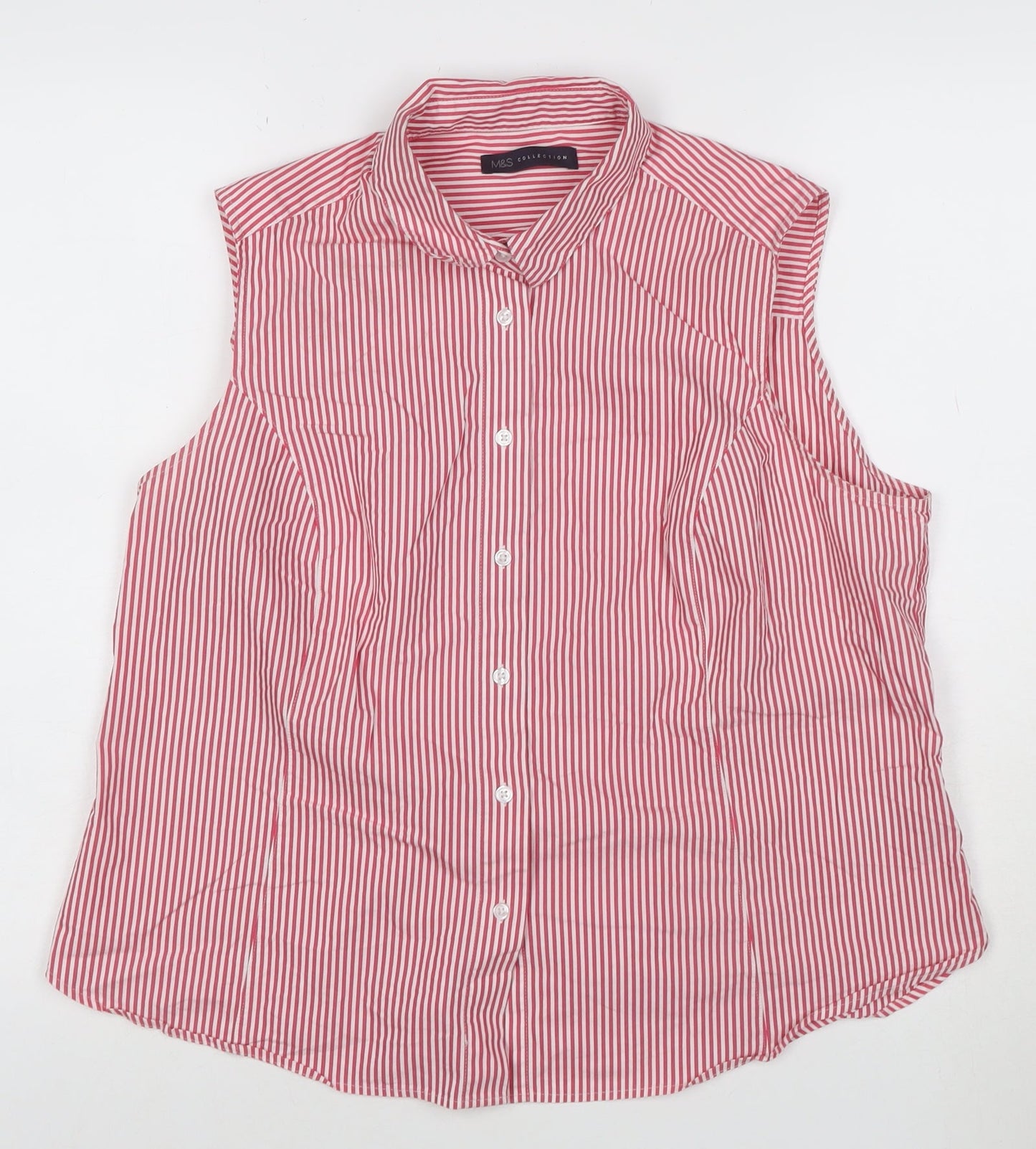 Marks and Spencer Women’s Red Striped Sleeveless Collared Blouse Size 18