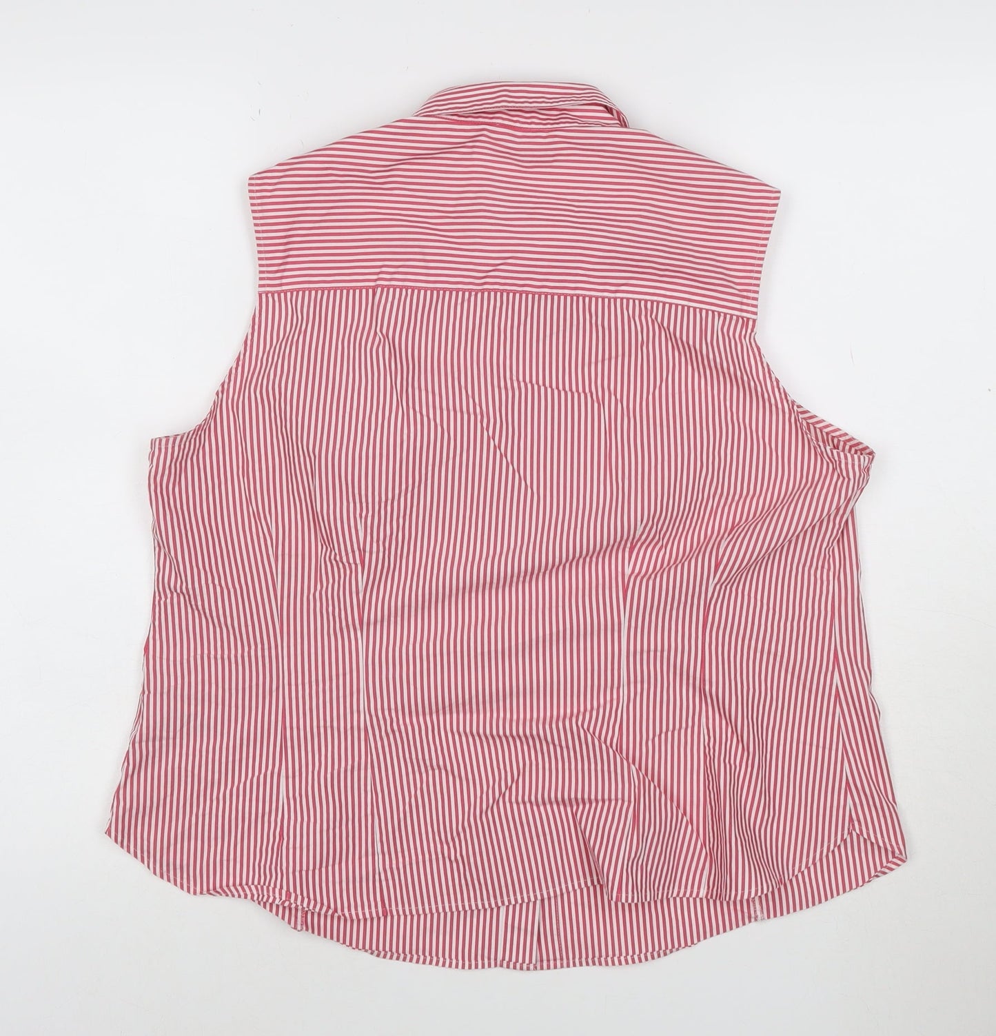 Marks and Spencer Women’s Red Striped Sleeveless Collared Blouse Size 18