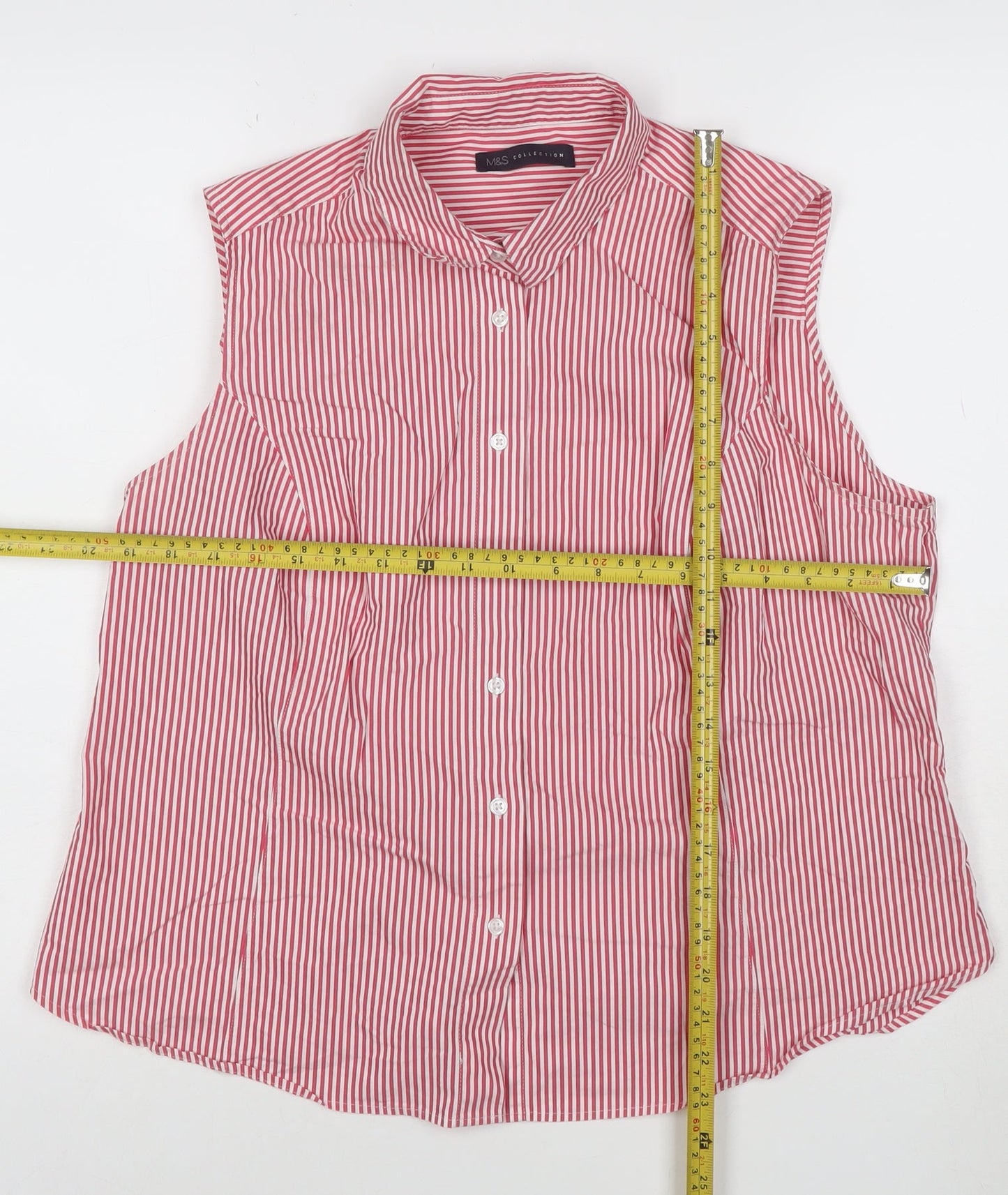 Marks and Spencer Women’s Red Striped Sleeveless Collared Blouse Size 18