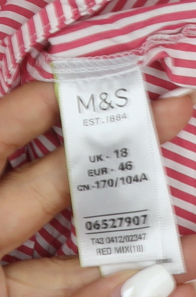 Marks and Spencer Women’s Red Striped Sleeveless Collared Blouse Size 18