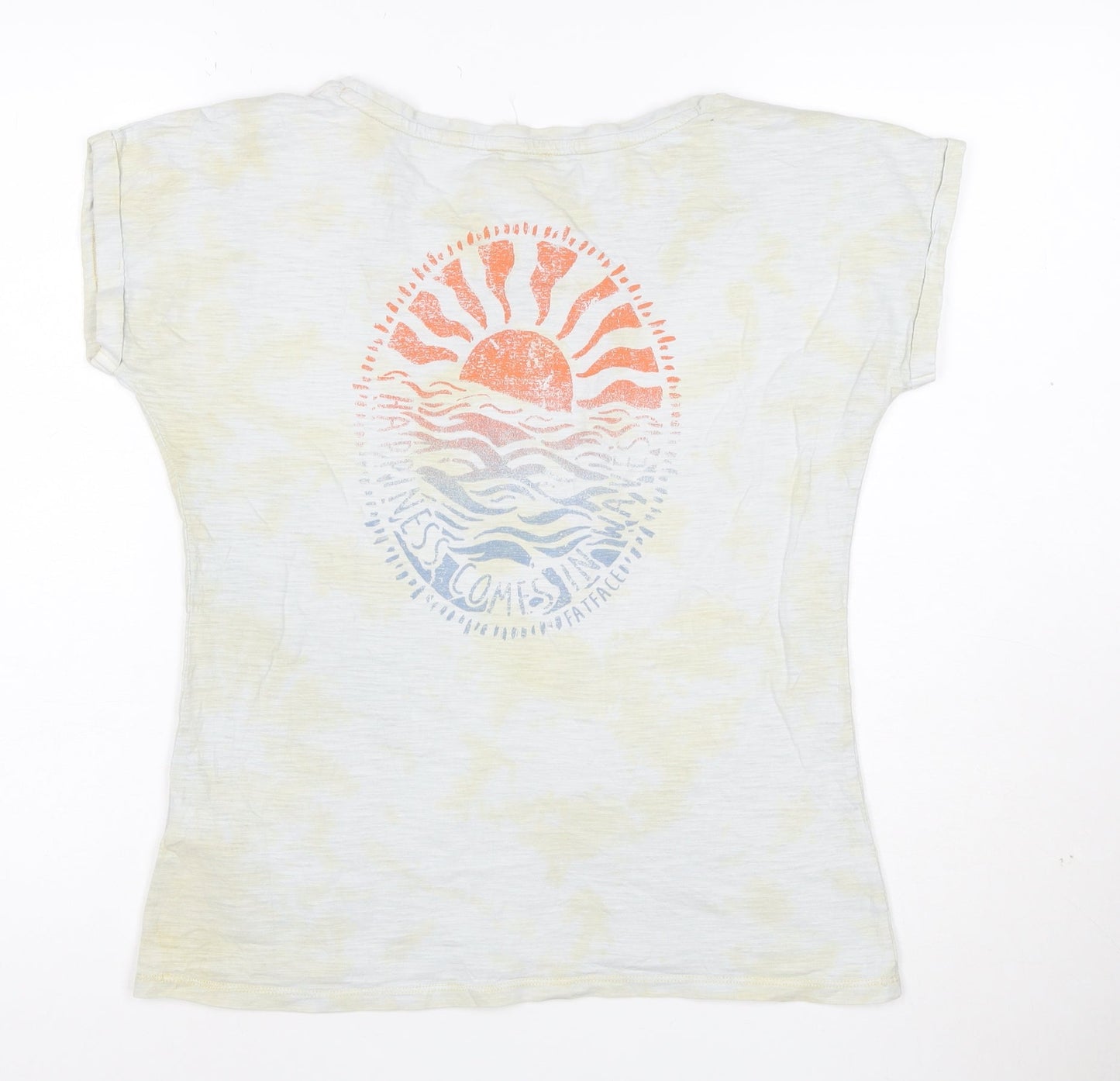 Fat Face Women’s White Graphic T-Shirt Size 8 Beach Print