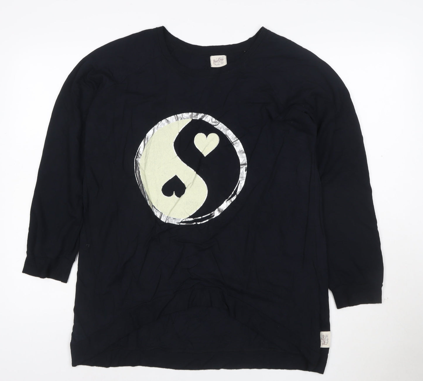 Poetic Eros Womens Black Long Sleeve Yin Yang Heart T-Shirt Size L