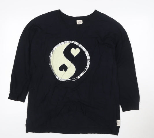 Poetic Eros Womens Black Long Sleeve Yin Yang Heart T-Shirt Size L
