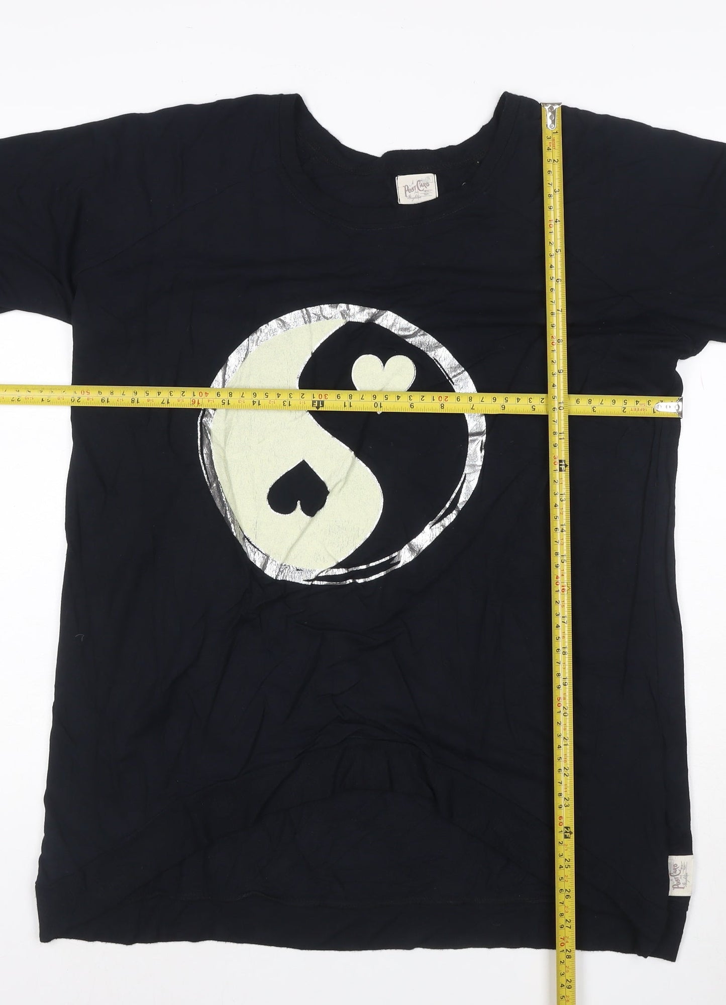 Poetic Eros Womens Black Long Sleeve Yin Yang Heart T-Shirt Size L