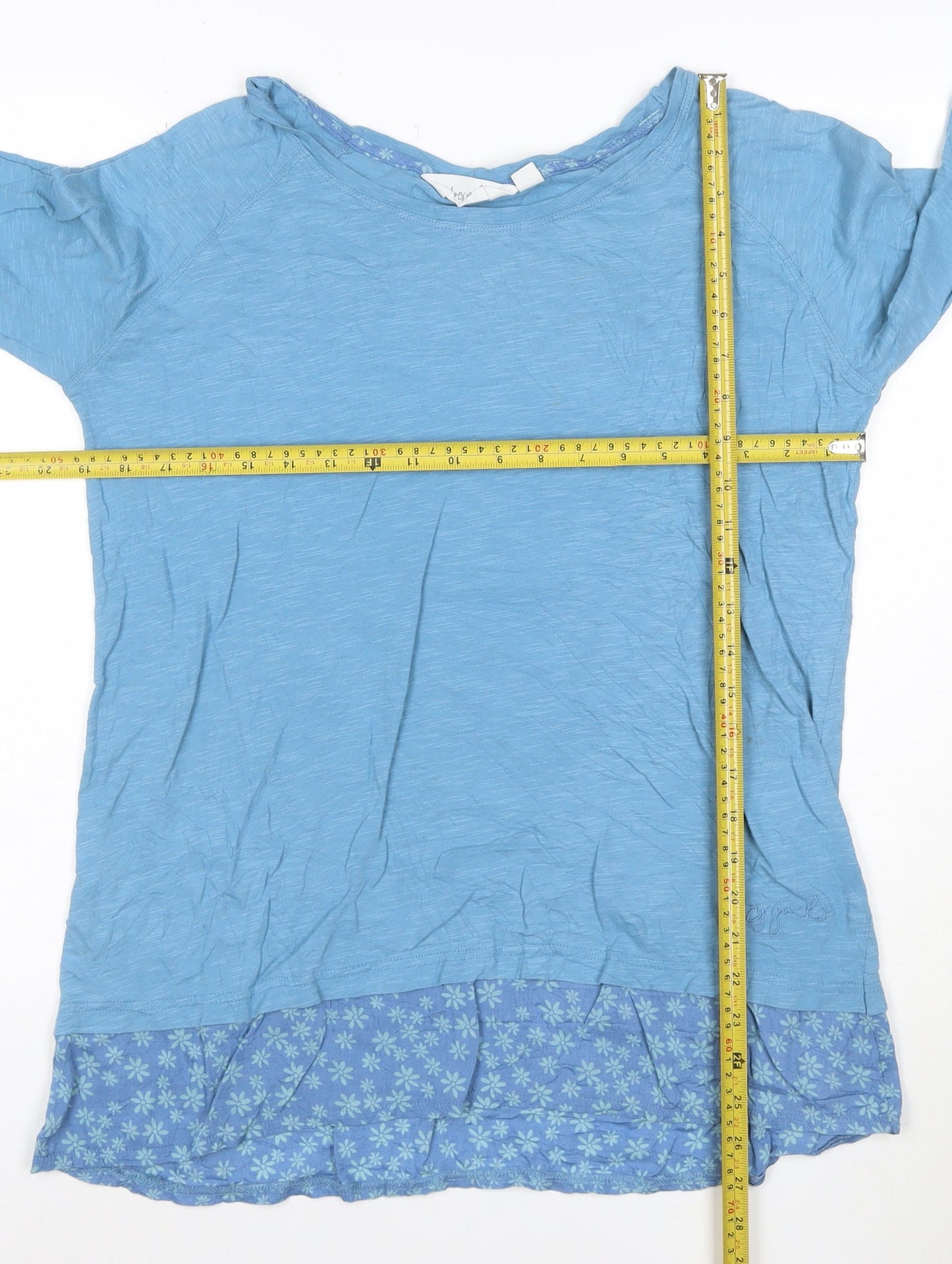 Lazy Jacks Womens Blue Cotton Tunic Blouse UK 12 3/4 Sleeve