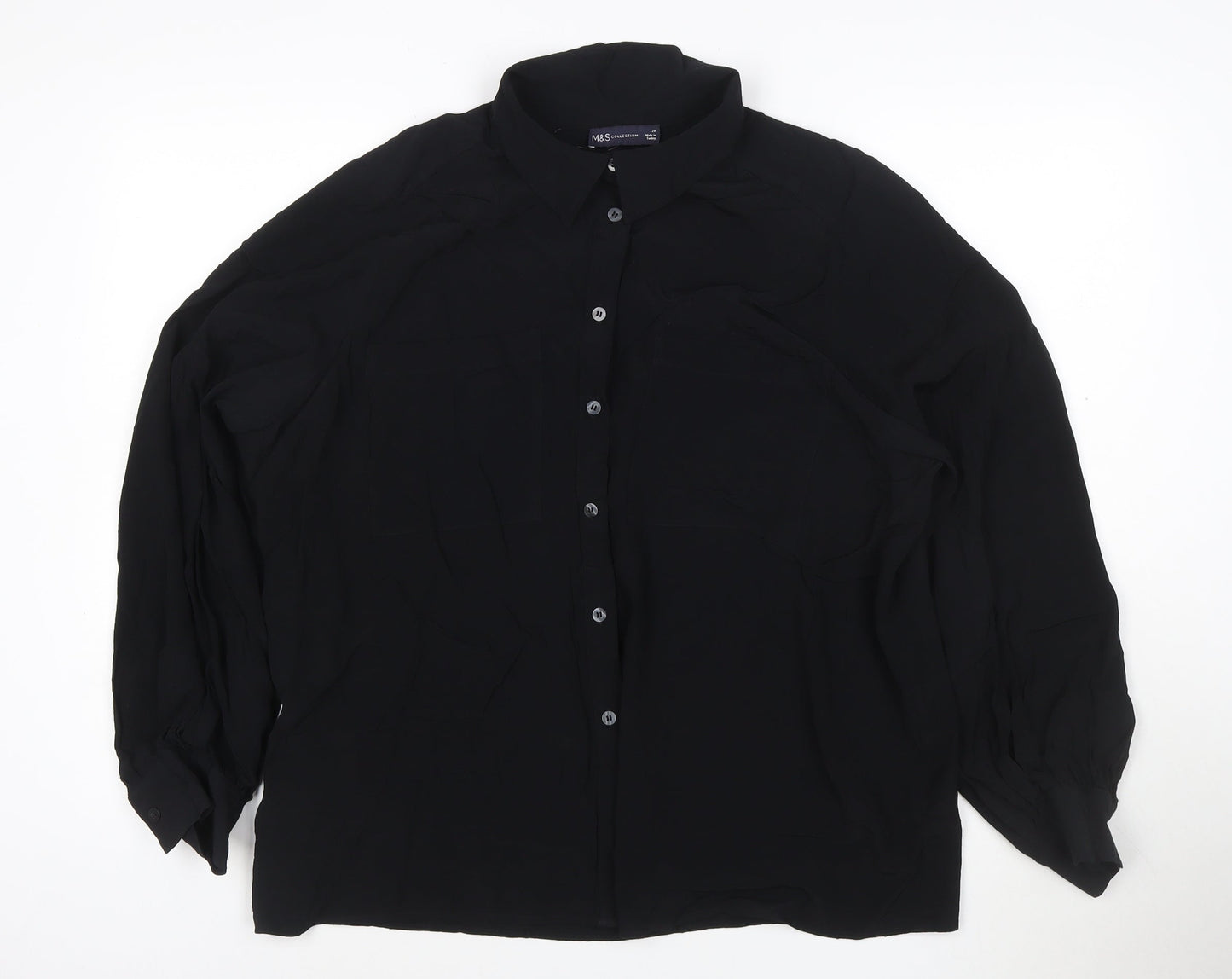 Marks and Spencer Women Black Size 20 Chiffon Long Sleeve Button-Up Shirt