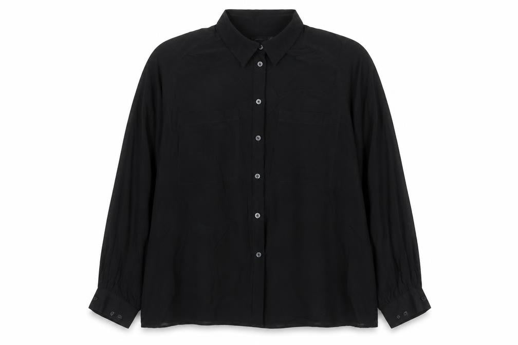 Marks & Spencer Women Black Size 20 Chiffon Long Sleeve Button-Up Shirt