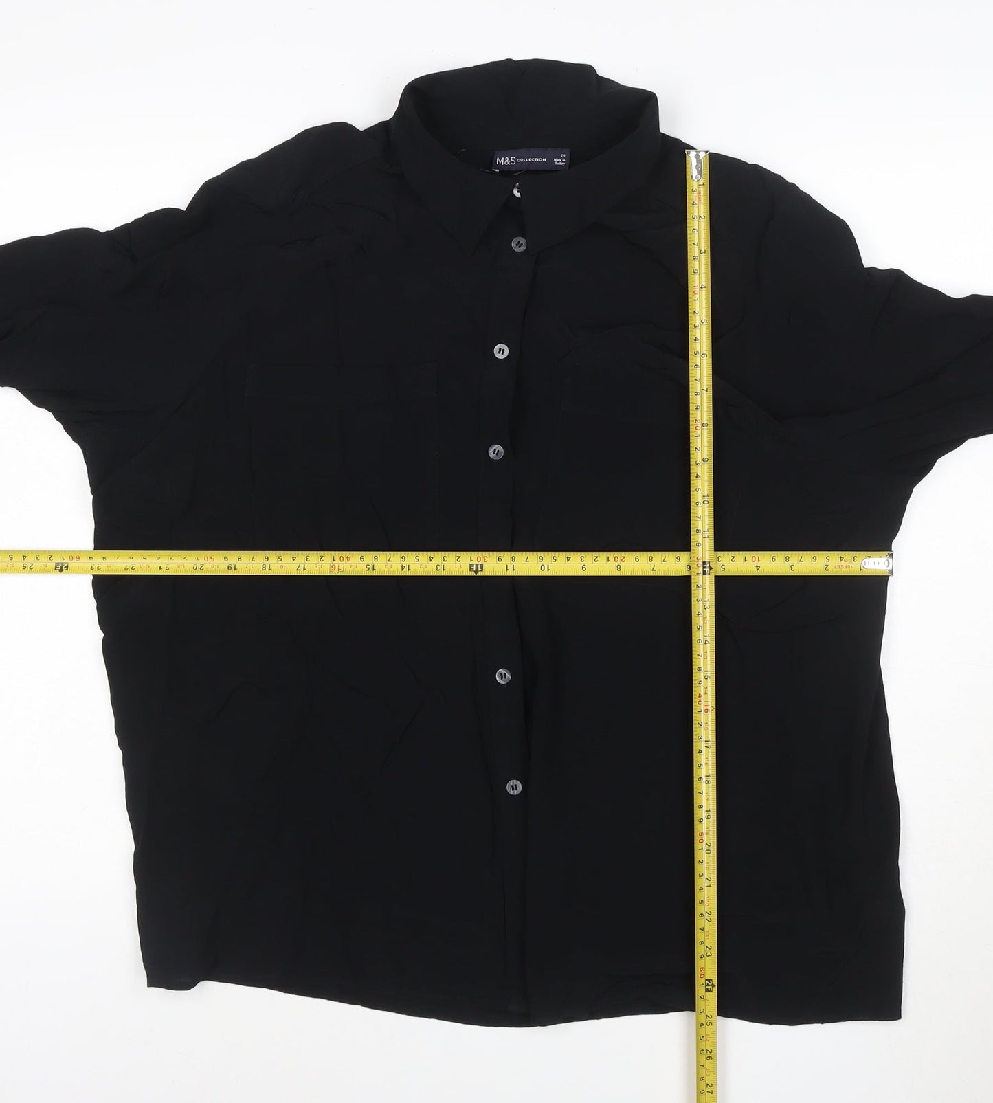 Marks and Spencer Women Black Size 20 Chiffon Long Sleeve Button-Up Shirt