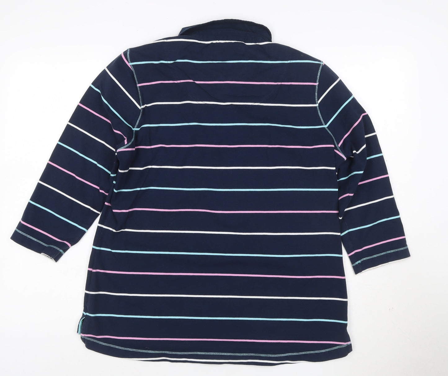 Dash Womens Blue Striped Polo Shirt Size 16 Collared 3/4 Sleeve Cotton