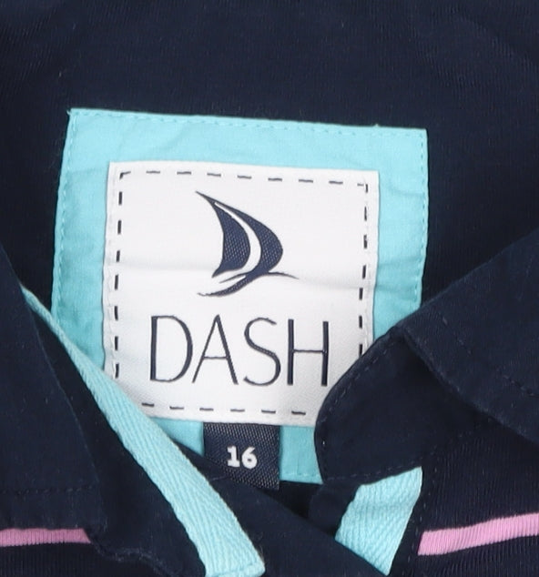 Dash Womens Blue Striped Polo Shirt Size 16 Collared 3/4 Sleeve Cotton
