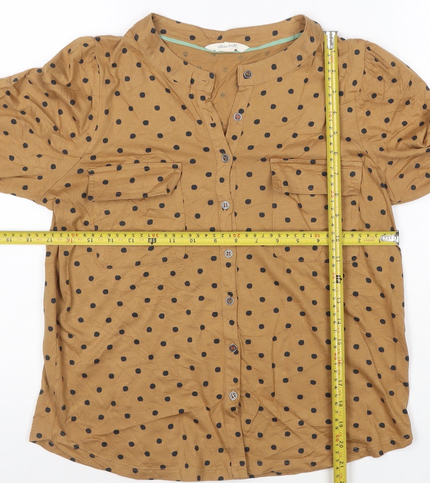 White Stuff Women's Brown Polka Dot Button-Up Shirt Size 10