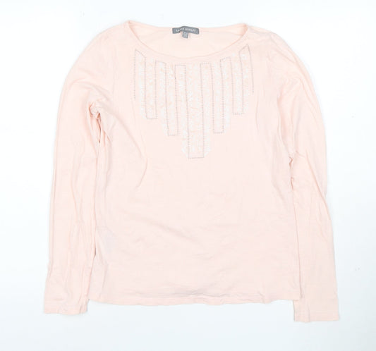 Laura Ashley Women's Pink Sequin Long Sleeve Cotton T-Shirt Size 10