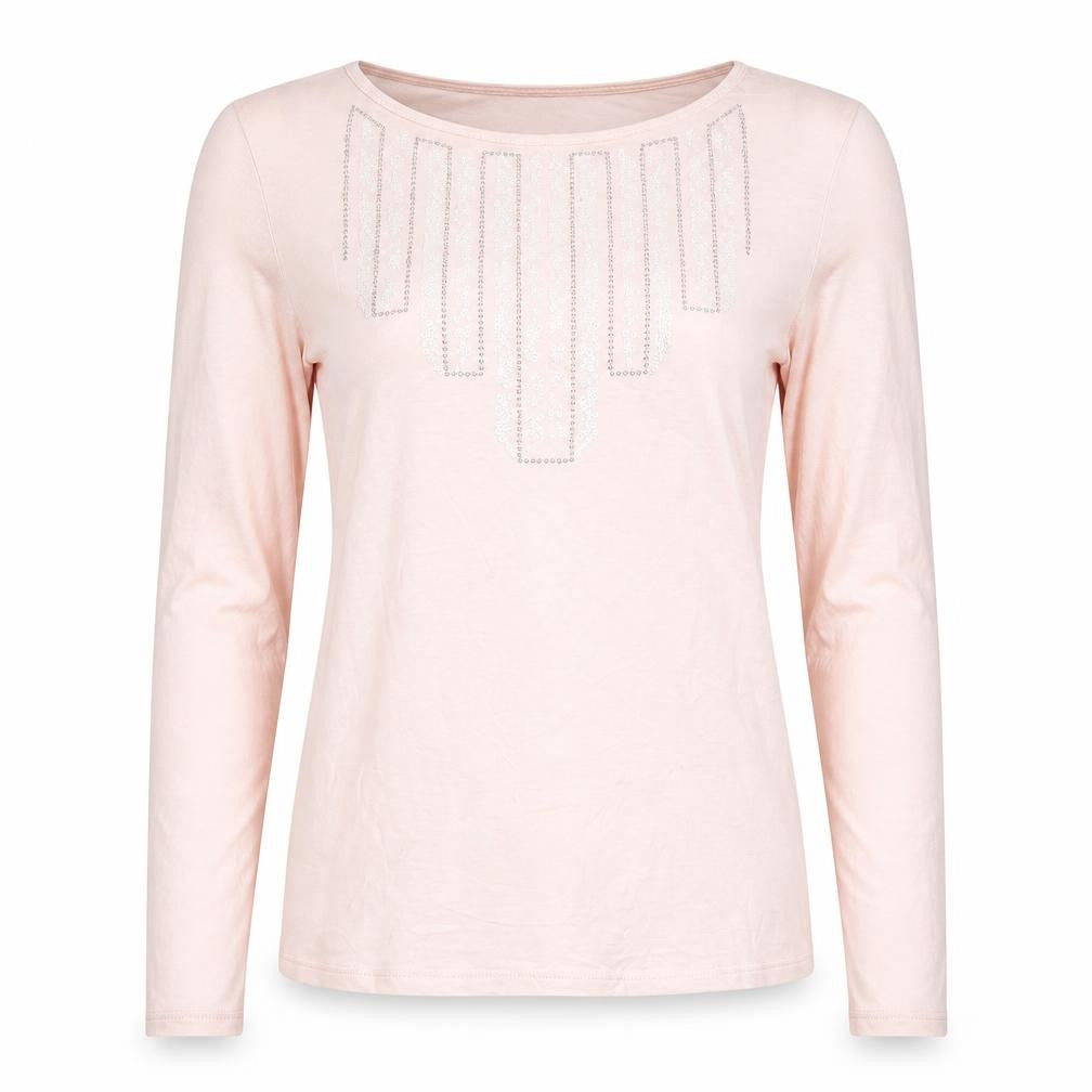 Laura Ashley Women's Pink Sequin Long Sleeve Cotton T-Shirt Size 10