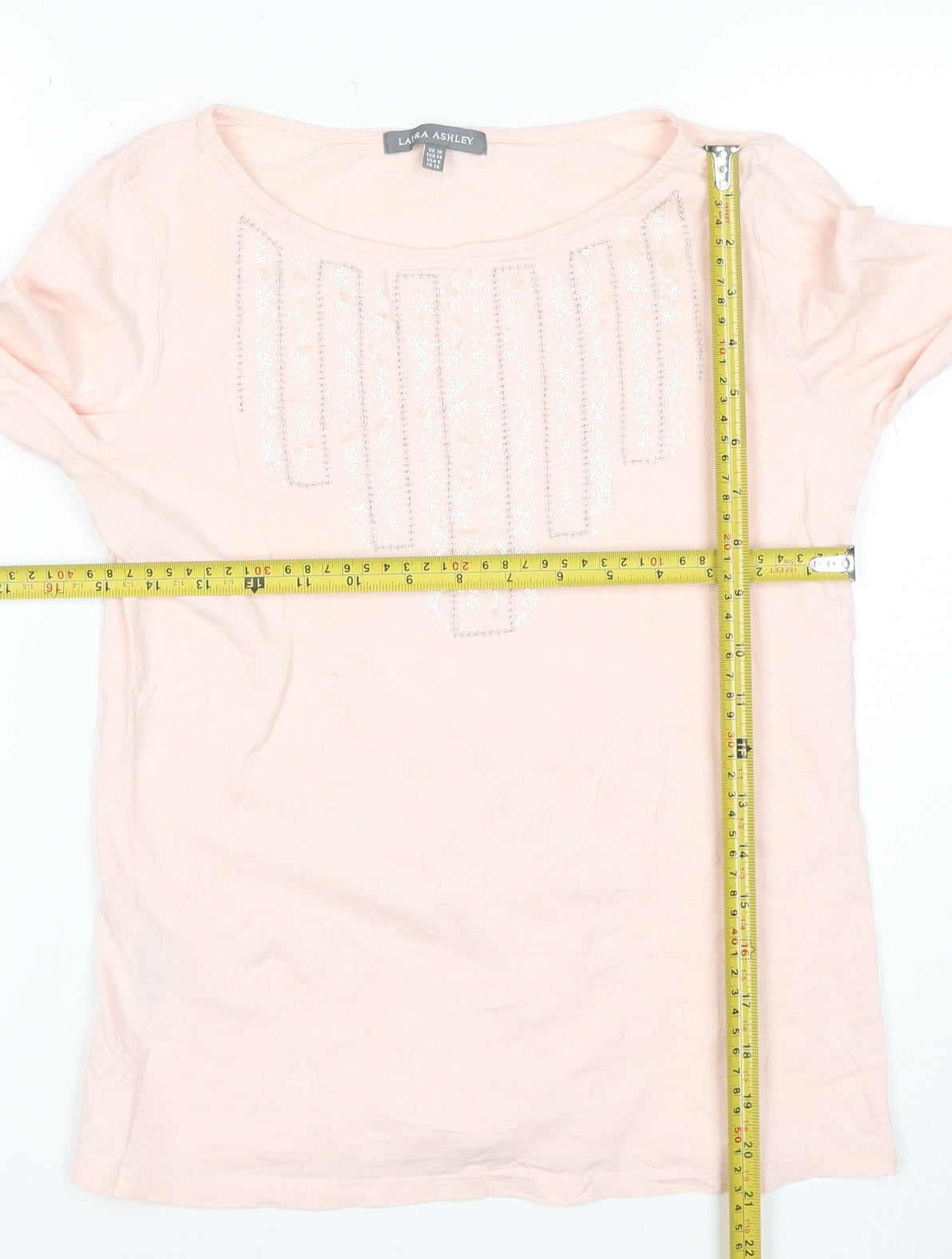 Laura Ashley Women's Pink Sequin Long Sleeve Cotton T-Shirt Size 10