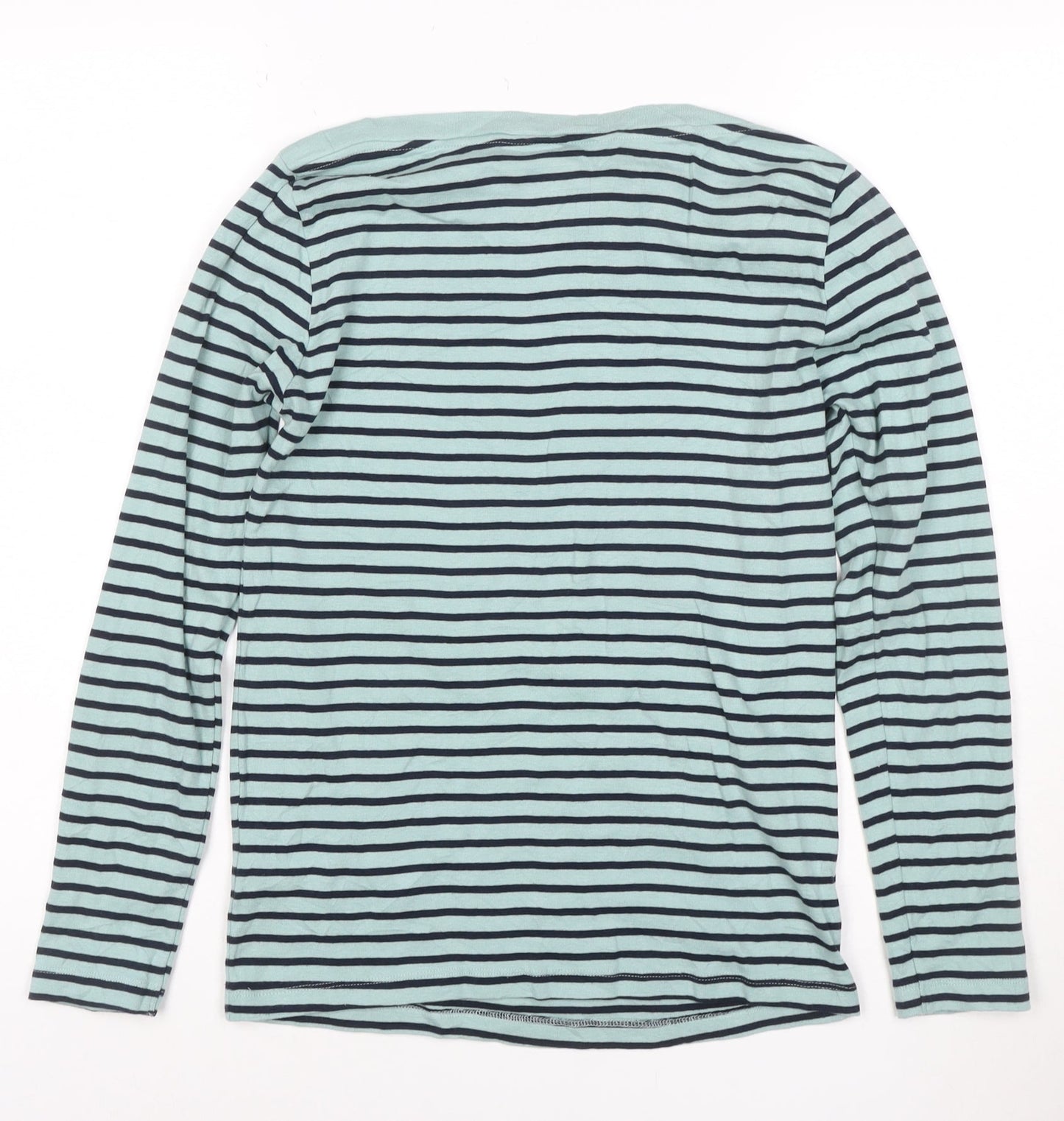 Cotton Traders Women’s Blue Striped Long Sleeve Boat Neck Cotton T-Shirt Size 10
