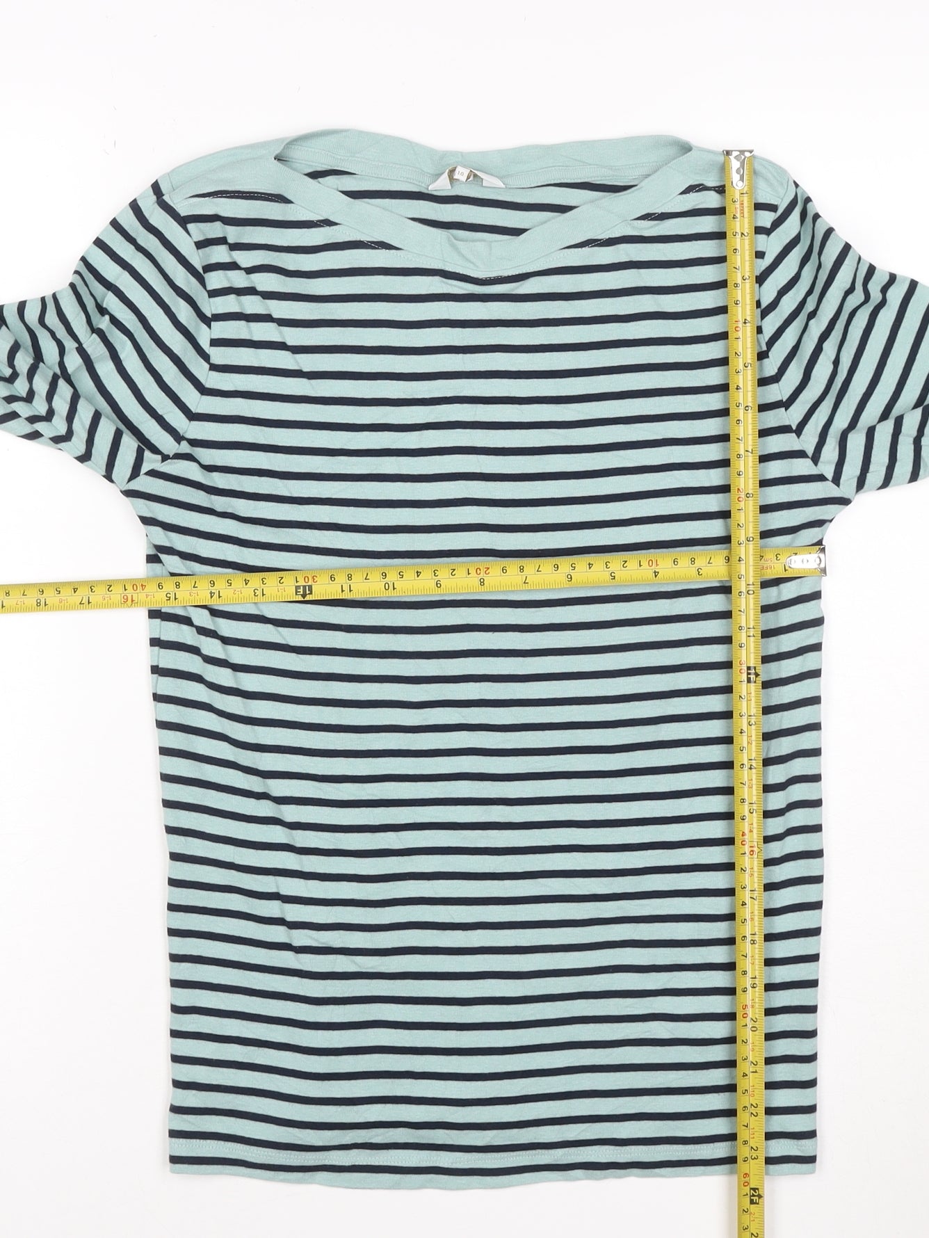 Cotton Traders Women’s Blue Striped Long Sleeve Boat Neck Cotton T-Shirt Size 10