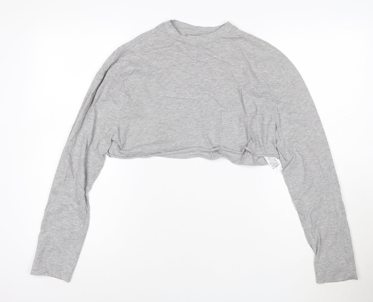 Collusion Women's Grey Cropped Long Sleeve Jersey T-Shirt Size 6