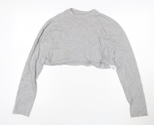 Collusion Women's Grey Cropped Long Sleeve Jersey T-Shirt Size 6