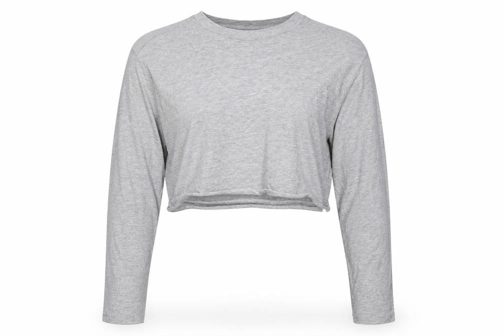 Collusion Women's Grey Cropped Long Sleeve Jersey T-Shirt Size 6