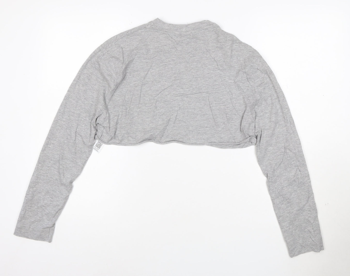 Collusion Women's Grey Cropped Long Sleeve Jersey T-Shirt Size 6