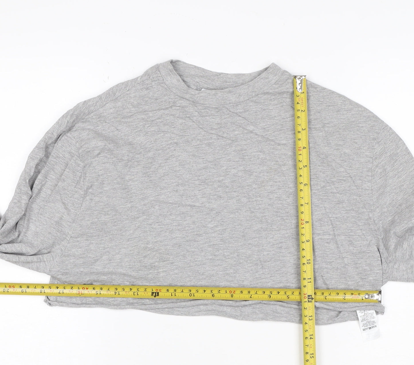 Collusion Women's Grey Cropped Long Sleeve Jersey T-Shirt Size 6