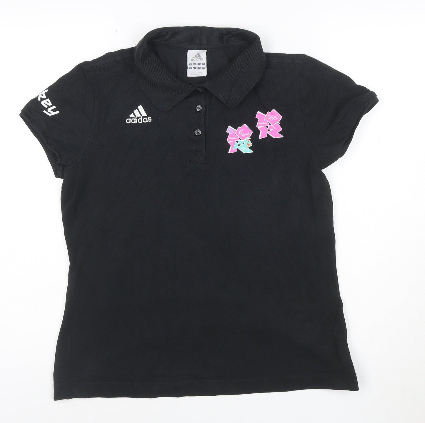 Adidas Women Black London 2012 Polo Shirt Size 14 Short Sleeve Cotton